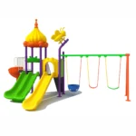 Kids Swing and Slide Playset with Colorful Tower and three Swings