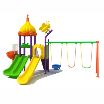 Kids Swing and Slide Playset with Colorful Tower and three Swings