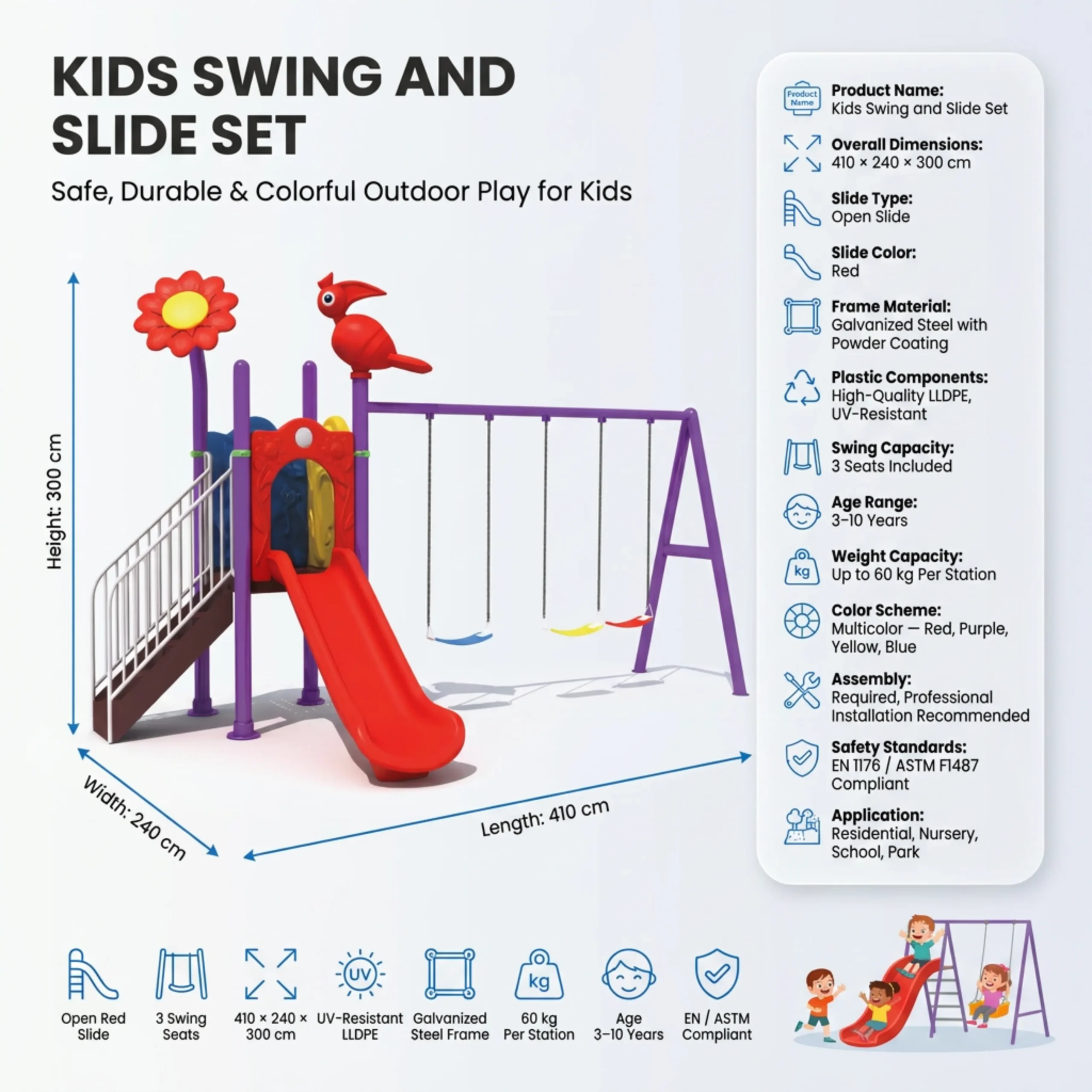 2 3 Swing and 1 Slide Bug Set for Kids Outdoor Play