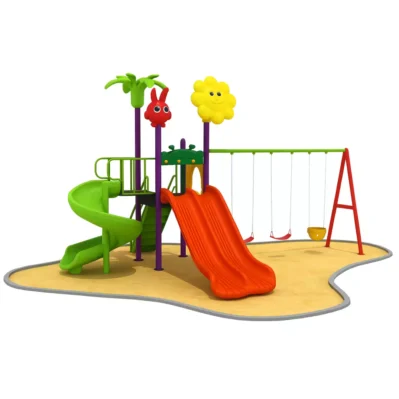 Garden Kids Play Tower with Large Red Racing Slide, Spiral Slide, & 3 Swings