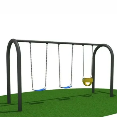 Buy Best Quality 3-Seat Metal Swing Set in Saudi Arabia – 2 Standard + 1 Toddler Seat for Parks & Schools