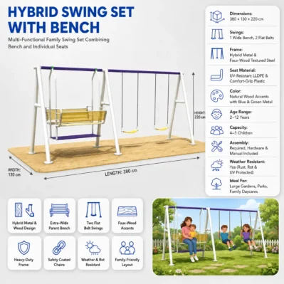 Kids Playground Swing Set with Bench & Double Chain Swings – Buy Outdoor Swing for Sale in KSA