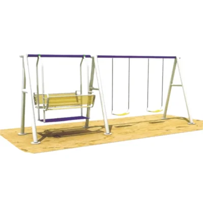 Kids Playground Swing Set with Bench and Double Chain Swings - White Blue Metal Frame - Buy Outdoor Swing for Sale in KSA Riyadh Jeddah