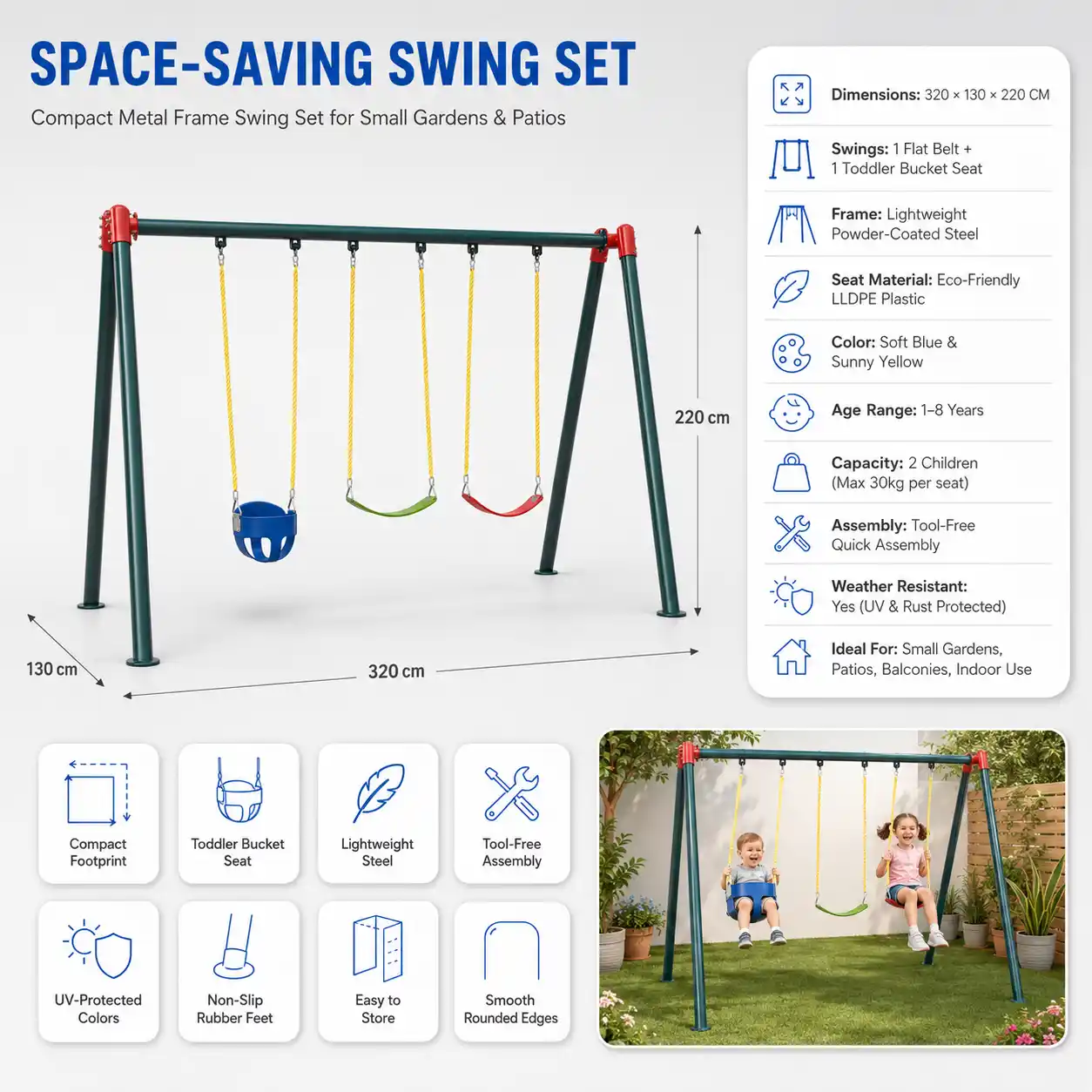 ELS-016 Mixed Seating Outdoor Playground Swing Set for Kids & Toddlers