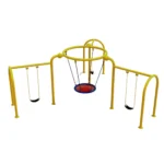 radial outdoor kids swing set with central basket