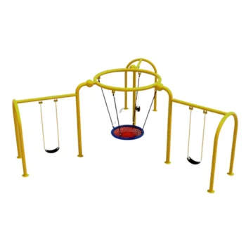 radial outdoor kids swing set with central basket