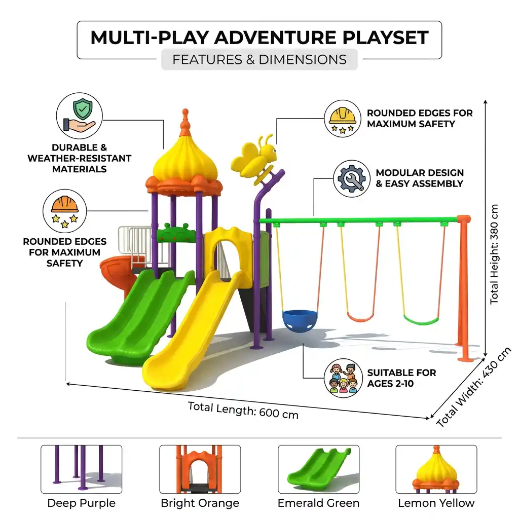 Kids Swing & Playset with spiral slide, single slide, double slide & 3 swings Kids Swing & Playset with spiral slide, single slide, double slide & 3 swings