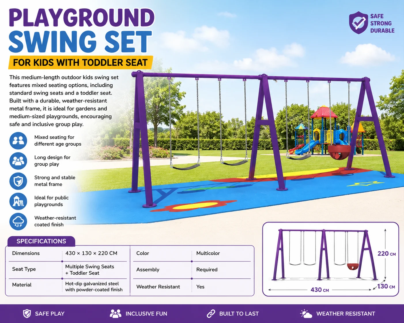 Playground Swing Set for Kids with Toddler Seat Playground Swing Set for Kids with Toddler Seat – Buy in KSA