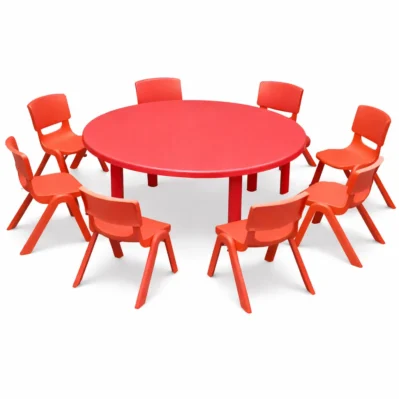 Kids Red Round Plastic Activity Table | 6-8 Seater Classroom & Playroom Furniture (110cm)