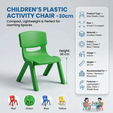 Kids Plastic Activity Chair 30cm Height – Durable Indoor Chair with Stable Base