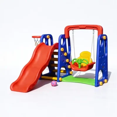 3-in-1 Toddler Playset with Slide, Swing & Basketball Hoop: Compact Backyard Fun