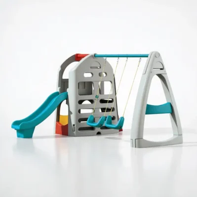 Kindergarten Kids Plastic 3-in-1 Combination Slide Swing Equipment – Indoor Play Structure with Basketball for Toddlers