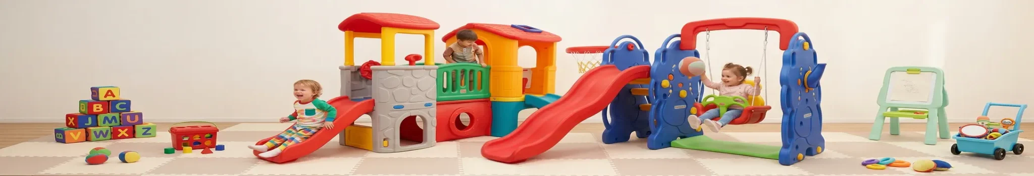 Indoor kids slides with swings, hoops & fun play features