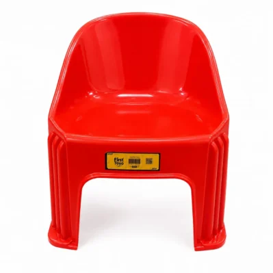 Red kids plastic tub chair with curved supportive back