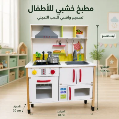 مطبخ أطفال خشبي مع حوض وفرن