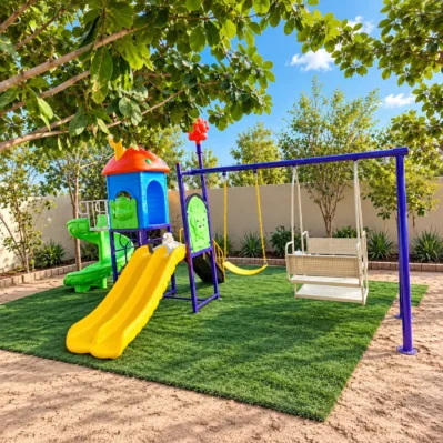 Kids Outdoor Swing, Slide & Playhouse Set – 480 × 280 × 320 cm